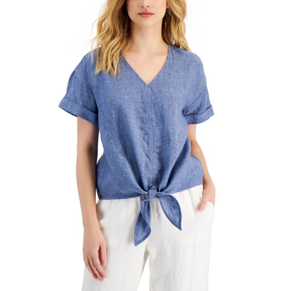 Charter Club Linen Tie-Front Top